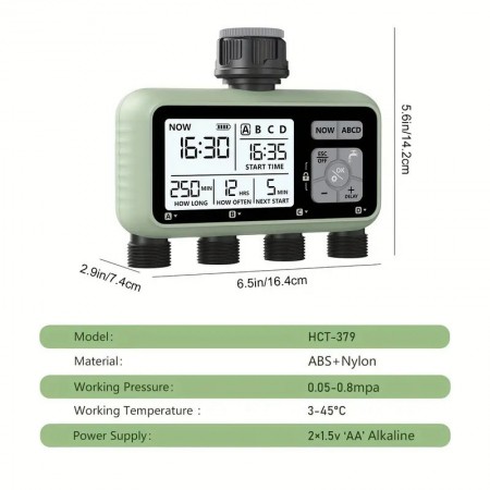 Programator Irigare Grădină pentru 4 Zone – Alimentare pe Baterii, Compatibil 3/4”, Display LCD