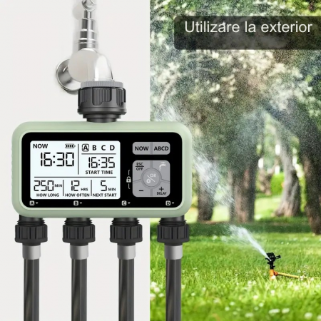 Programator Irigare Grădină pentru 4 Zone – Alimentare pe Baterii, Compatibil 3/4”, Display LCD