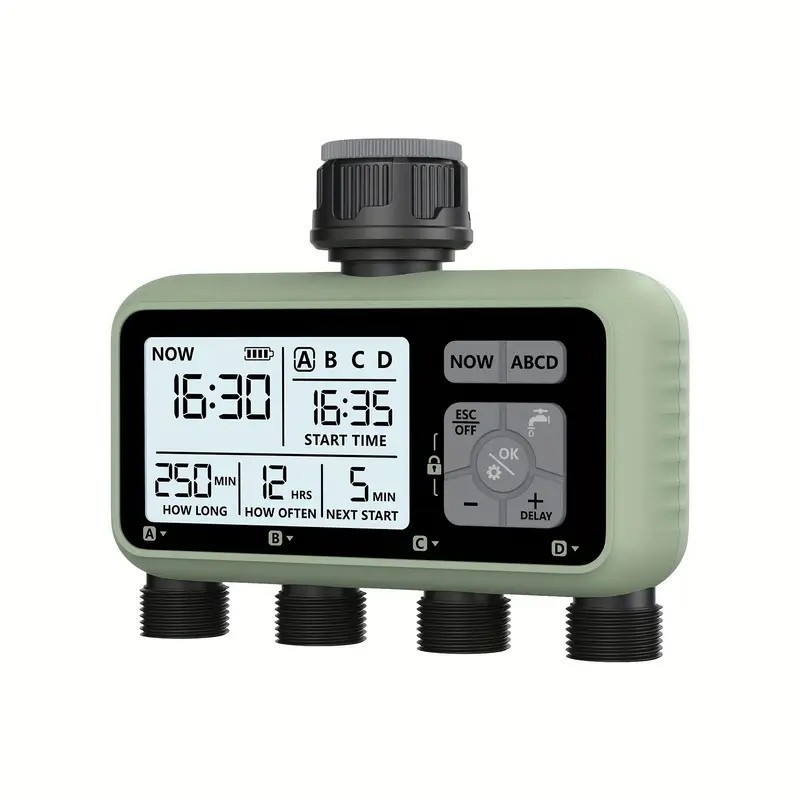 Programator Irigare Grădină pentru 4 Zone – Alimentare pe Baterii, Compatibil 3/4”, Display LCD