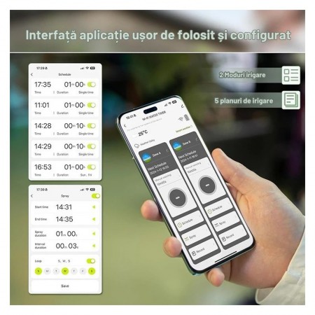 Programator Irigare Wireless Bluetooth, 2 Zone, IPX4, Conector Alama