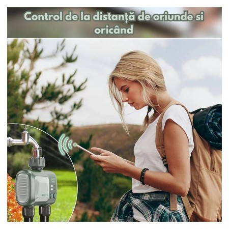 Programator Irigare Wireless Bluetooth, 2 Zone, IPX4, Conector Alama