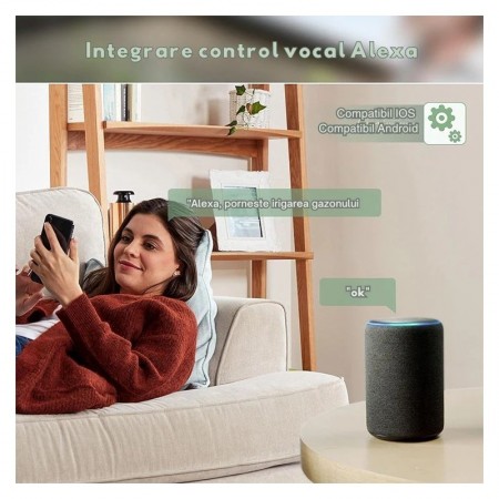 Programator Irigare Wireless Bluetooth, 2 Zone, IPX4, Conector Alama