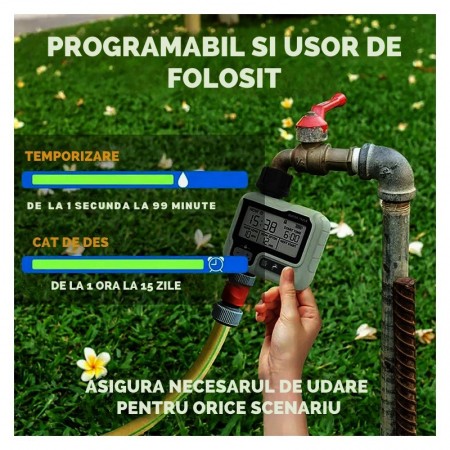 Programator pentru irigare/udare, o zona, IPX4, conector alamă, gazon, gradină
