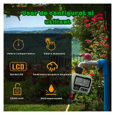 Programator pentru irigare/udare, o zona, IPX4, conector alamă, gazon, gradină