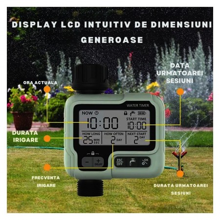 Programator pentru irigare/udare, o zona, IPX4, conector alamă, gazon, gradină