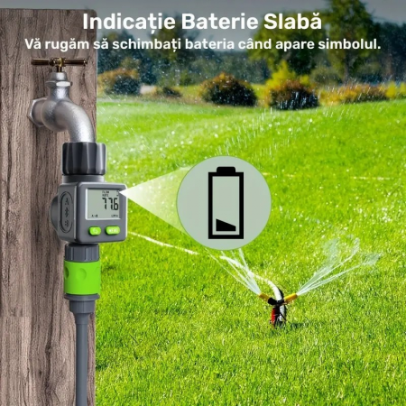 Apometru digital de apă pentru irigat, afișaj LCD, compatibil furtun grădină, 3/4" si 1", măsurare volum apă în litri și galoane