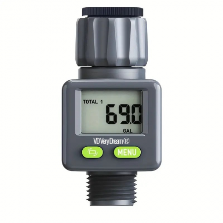 Apometru digital de apă pentru irigat, afișaj LCD, compatibil furtun grădină, 3/4" si 1", măsurare volum apă în litri și galoane