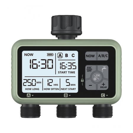 Programator pentru irigare/udare, 3 zone, IPX4, conector alamă, gazon, gradină